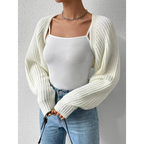 Qlarnaweer  Women's Cropped Cardiga Bolero Shrug Sweater Open Front Knit - Picture 3 of 6